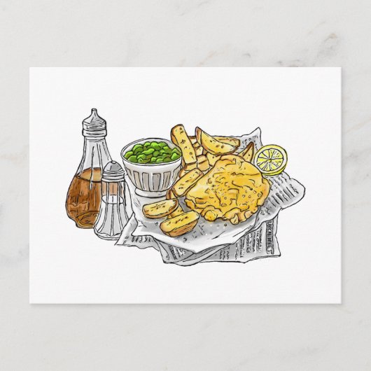 Vis en chips op een Briefkaart (Voorkant)