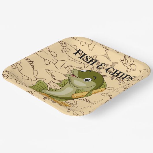 Vis en chips papieren bordje (Gebogen)