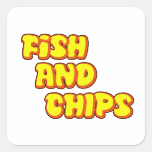 vis en chips vierkante sticker