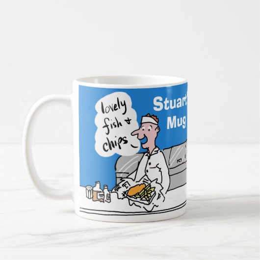 Vis en friet om te personaliseren. koffiemok (Links)