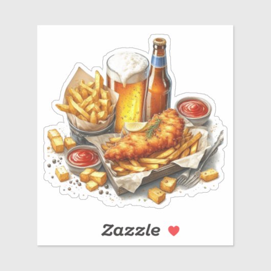 Vis en friet sticker (Vel)