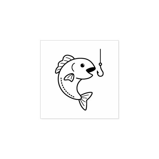 Vis en Gevist Haak 1x1 Rubberstempel (Afrduk)