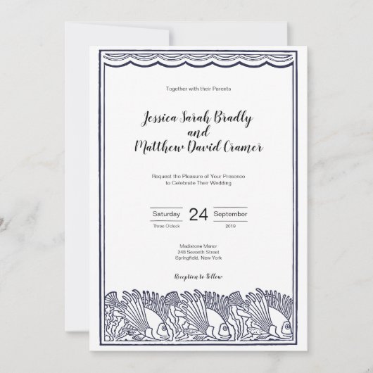  Vis en Golven Beach Wedding Kaart (Voorkant)