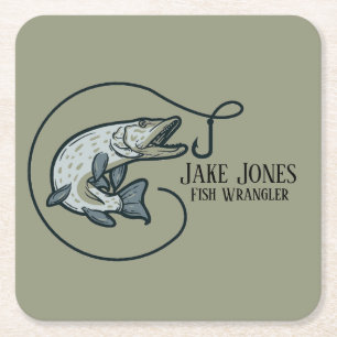 Vis en haak op maat kartonnen onderzetters