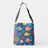 Vis en koraal in scheepsblauw crossbody tas (Achterkant)