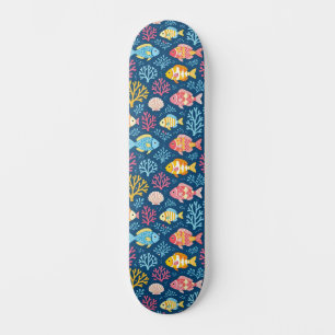 Vis en koraal in scheepsblauw persoonlijk skateboard