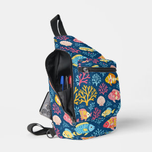 Vis en koraal scheepsblauw sling bag