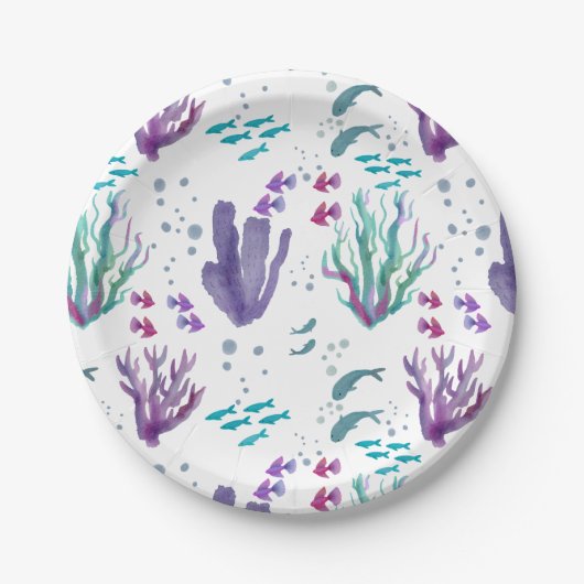 Vis en koraal Waterverf ontwerp Papieren Bordje (Voorkant)