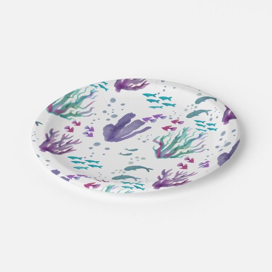 Vis en koraal Waterverf ontwerp Papieren Bordje (Gekanteld)