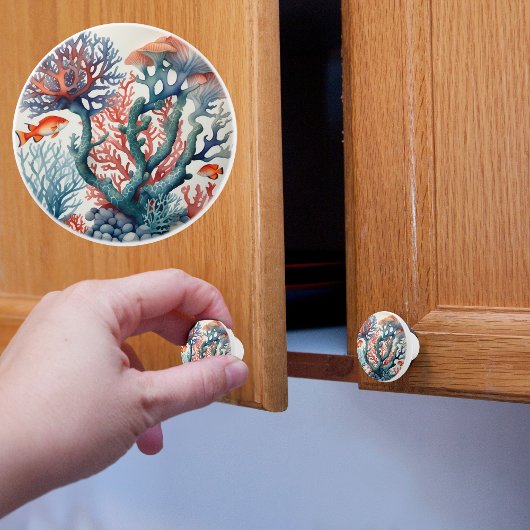 Vis en koraalrif keramische knop