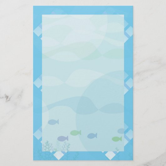 Vis en water, blauw briefpapier (Voorkant)