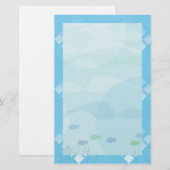 Vis en water, blauw briefpapier (Voorkant / Achterkant)