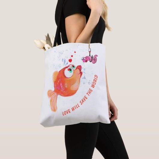 Vis en worm Love Romantic Canvas tas Fun (Dichtbij)