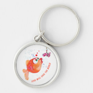 Vis en worm Love Romantic Cartoon Sleutelhanger