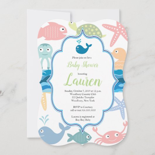 Vis en zee schepselen baby shower uitnodiging. kaart (Voorkant)