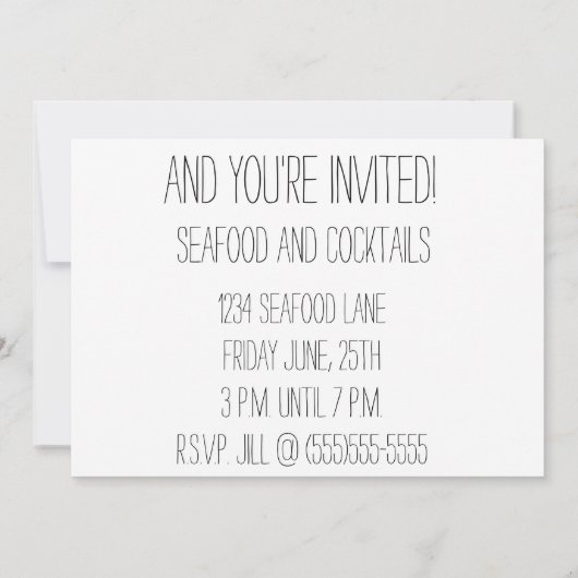 Vis en zeevruchten Diner Party, Cocktails Delicacy Kaart (Achterkant)