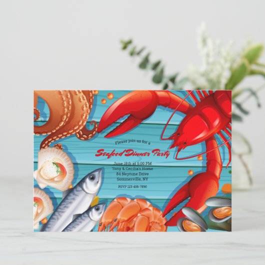 Vis en zeevruchten Dinner Party Kaart (Staand voorkant)