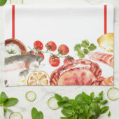 Vis en zeevruchten Feast Red Stripe Theedoek (Gevouwen)