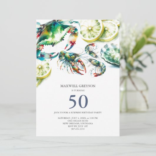 Vis en zeevruchten koken 50e verjaardag uitnodigin kaart (Staand voorkant)