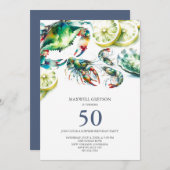 Vis en zeevruchten koken 50e verjaardag uitnodigin kaart (Voorkant / Achterkant)