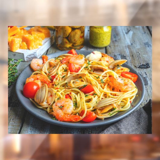 Vis en zeevruchten Pasta Garnalen Spieren Specerij Raamsticker (Vel 2)