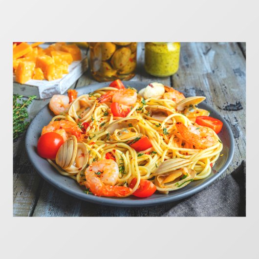Vis en zeevruchten Pasta Garnalen Spieren Specerij Raamsticker (Vel)