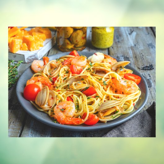 Vis en zeevruchten Pasta Garnalen Spieren Specerij Raamsticker (Vel 3)