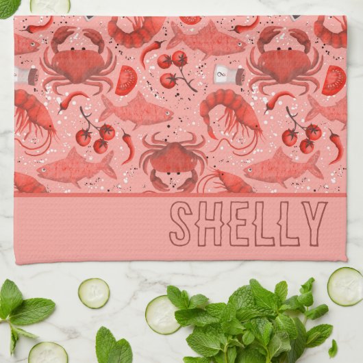 Vis en zeevruchten spectaculair theedoek (Gevouwen)