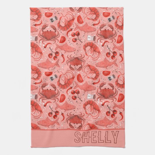 Vis en zeevruchten spectaculair theedoek (Verticaal)