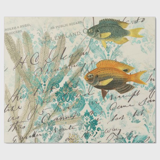 Vis en zeewier met schrijfwerk cadeaupapier (Vlak)