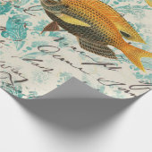 Vis en zeewier met schrijfwerk cadeaupapier (Hoek)