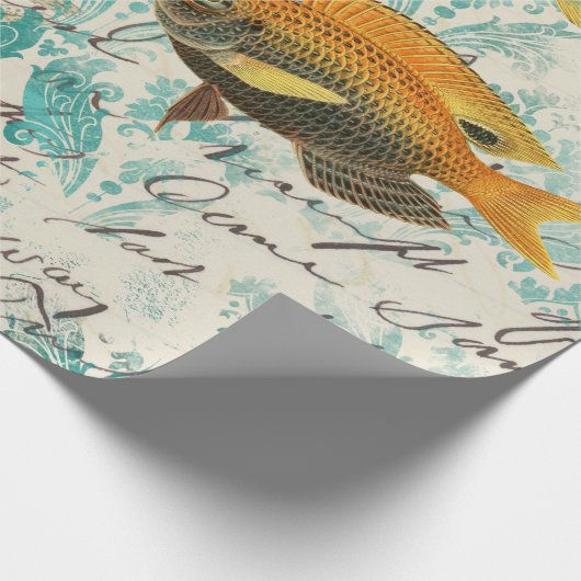 Vis en zeewier met schrijfwerk cadeaupapier (Hoek)