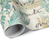 Vis en zeewier met schrijfwerk cadeaupapier (Rol Hoek)