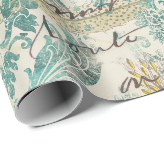 Vis en zeewier met schrijfwerk cadeaupapier (Rol Hoek)