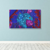 Vis Familie in Zeewier, Blauw & Paarse, Onderwater Canvas Afdruk (Insitu (Houten vloer))