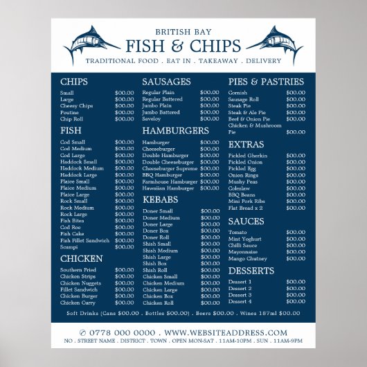 Vis & Frites Shop Restaurant Menu Poster (Voorkant)