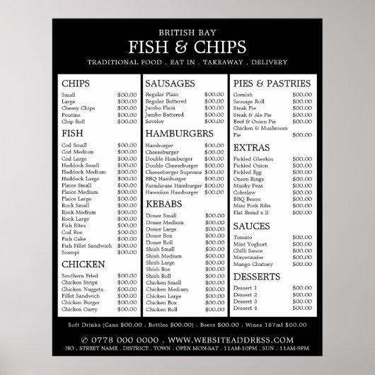 Vis & Frites Shop Restaurant Menu Poster (Voorkant)
