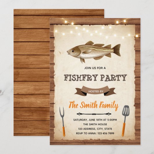 Vis frituren feest uitnodiging (Voorkant / Achterkant)