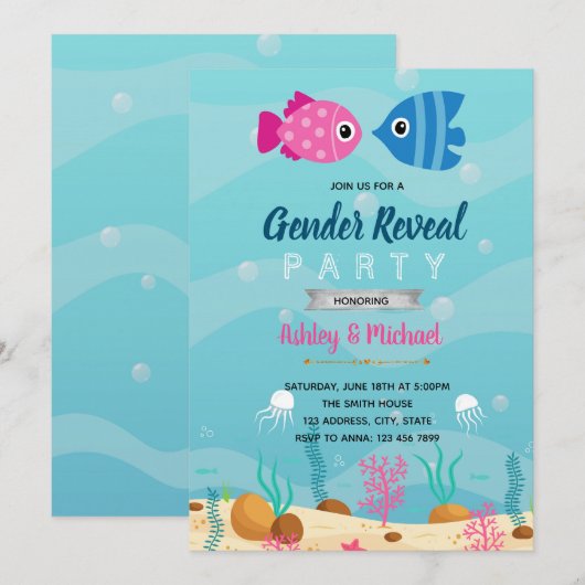 Vis geslacht onthullen uitnodiging (Voorkant / Achterkant)