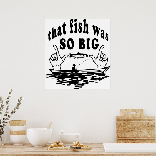 Vis Gevist Comic Fisherman Funny Cartoon Poster (Keuken)