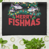 Vis Gevist met de blauwe kerstboom Theedoek (Gevouwen)