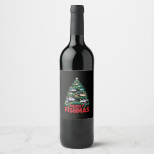 Vis Gevist met de blauwe kerstboom Wijn Etiket