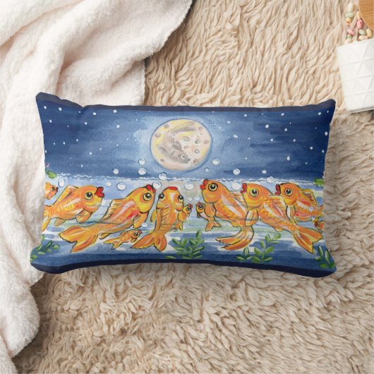 Vis Goldfish Moon Night Time Designer Pillow Kussen (Deken)