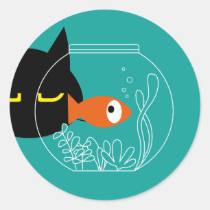 VIS! Grappige zwarte kat ronde Stickers
