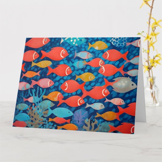 Vis groot gevouwen Wenskaart Kaart (Gele Bloem)