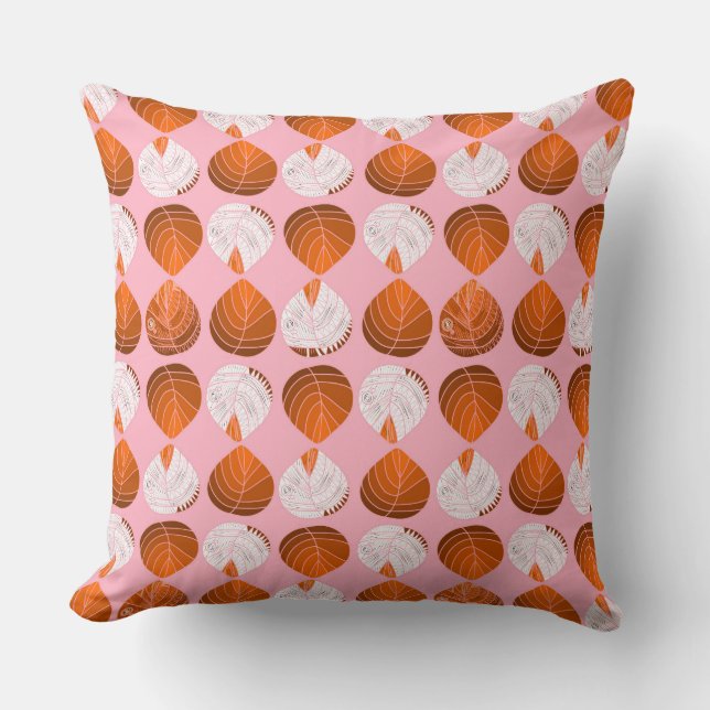 Vis hoofd bladeren bruin Sinaasappel wit roze Kussen (Voorkant)