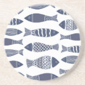 Vis in Blauw & Wit Zandsteen Onderzetter (Voorkant)