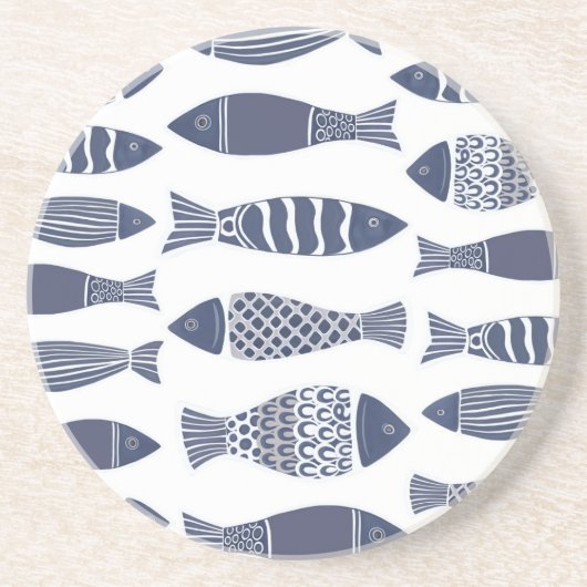 Vis in Blauw & Wit Zandsteen Onderzetter (Voorkant)