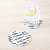 Vis in Blauw & Wit Zandsteen Onderzetter (Zijkant)