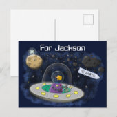 Vis in cartoon van buitenaardse ruimtevaartuigen briefkaart (Voorkant / Achterkant)